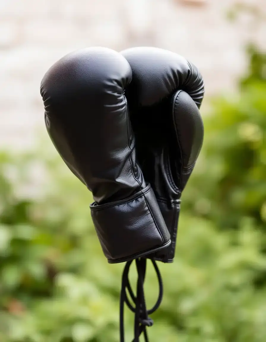 Black leather boxing gloves