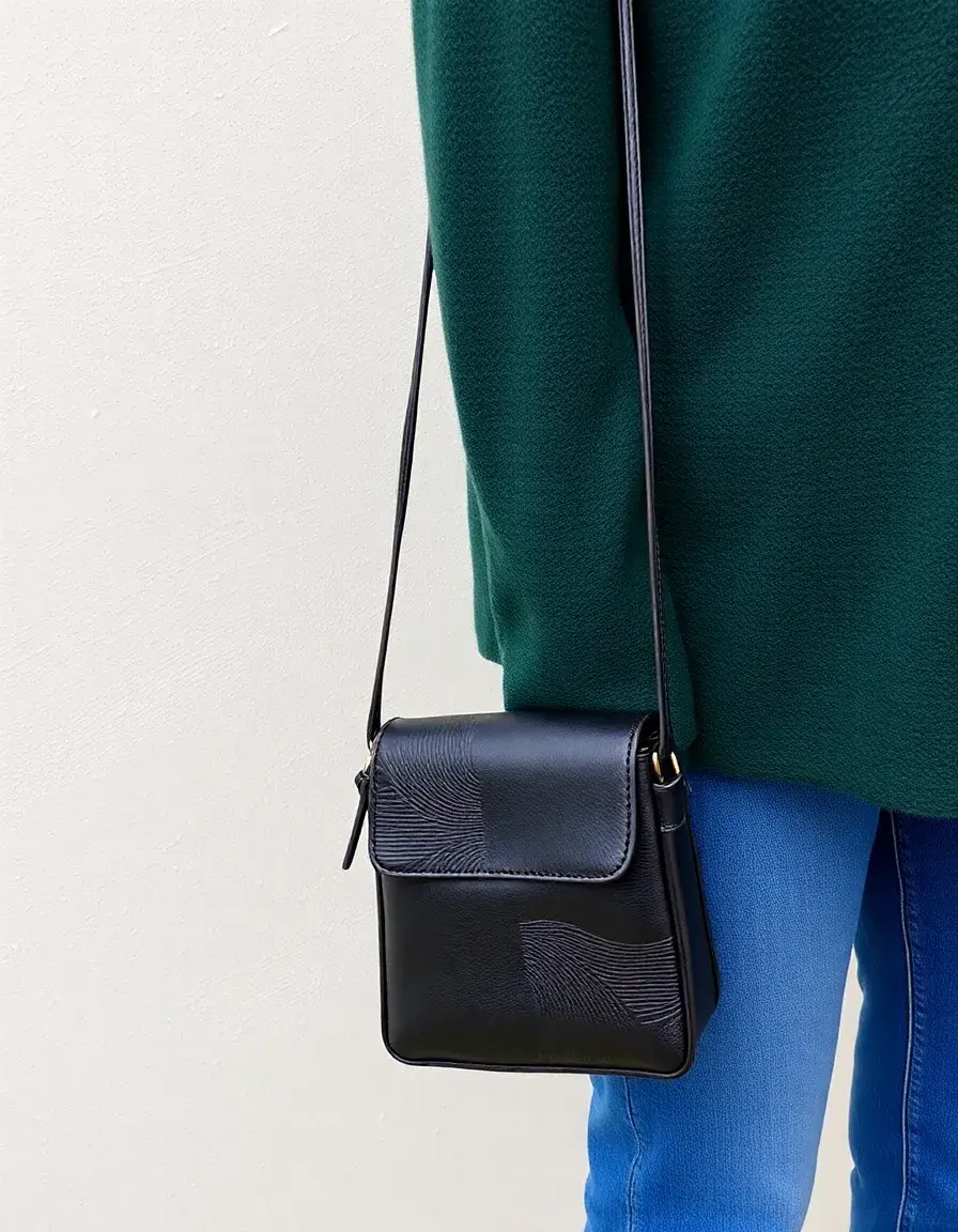 Black leather crossbody purse