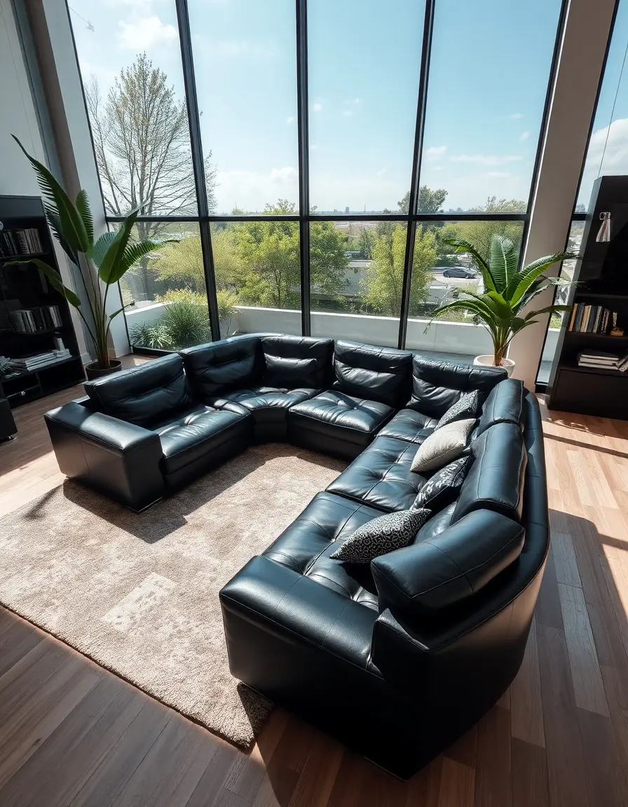 Black U-shaped leather sectional