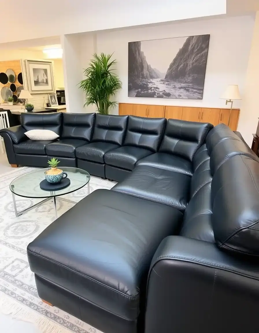Black modular leather sectional