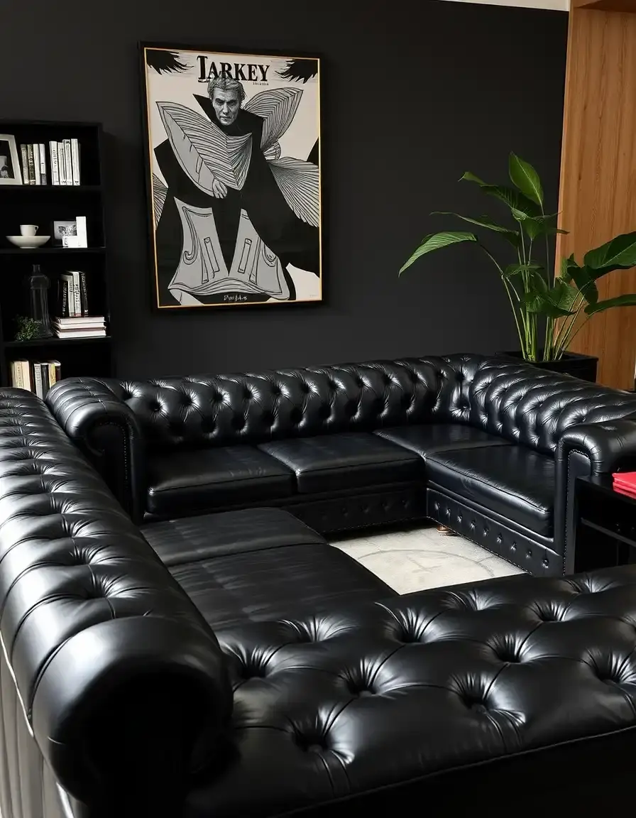 Black tufted leather sectional