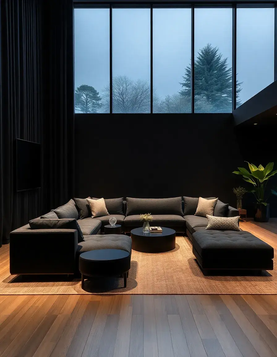 Black modern minimalist leather sectional