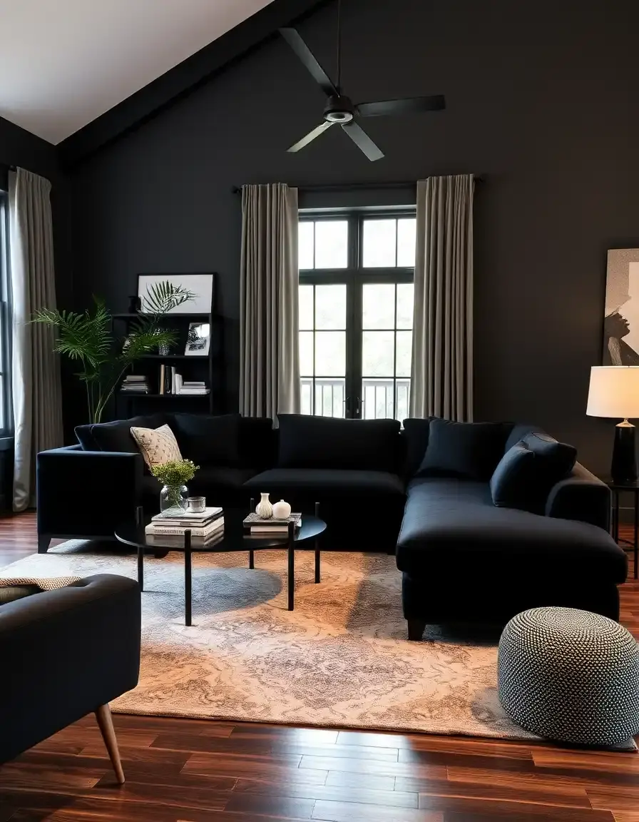 Black leather sectional with chaise