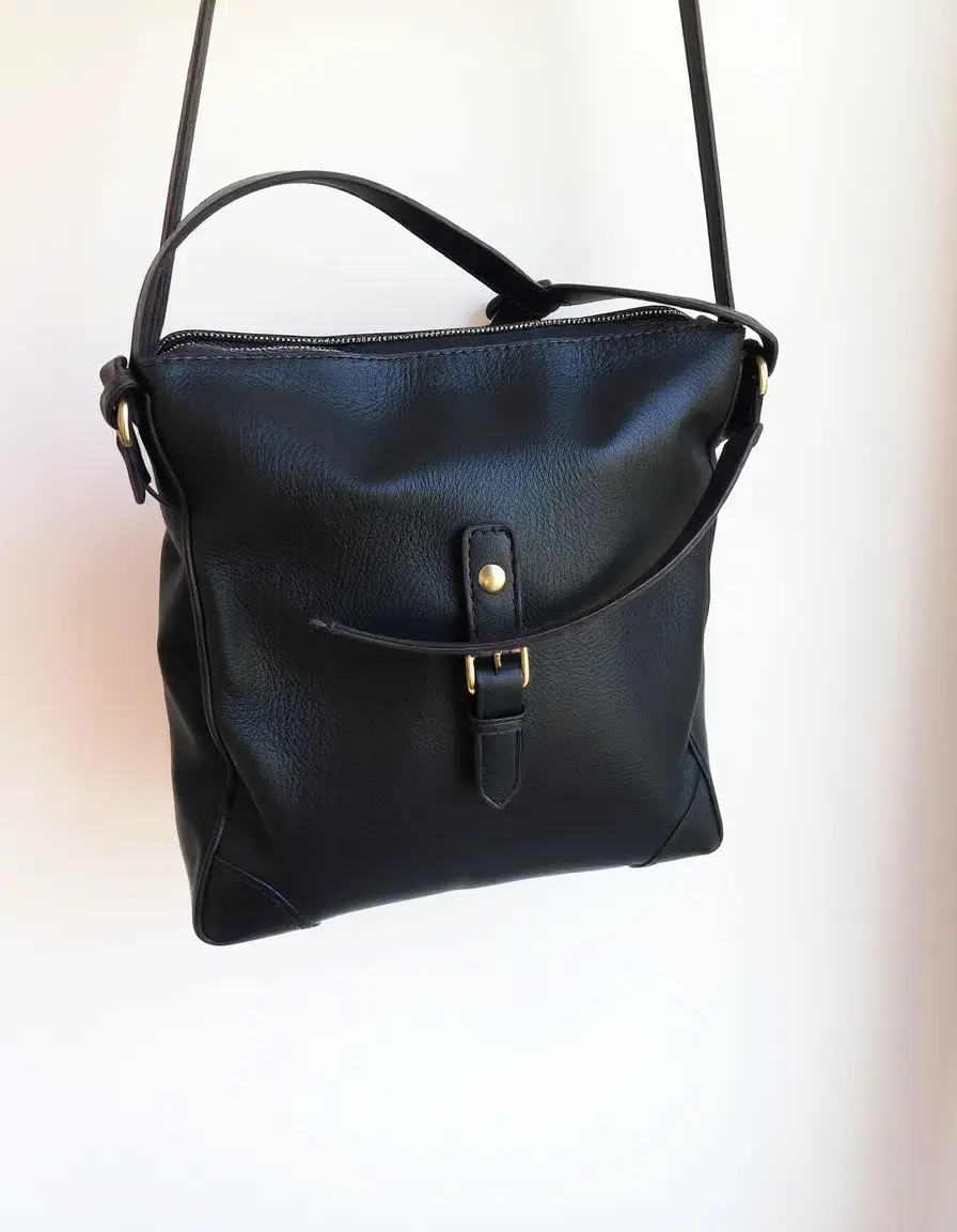 Black vintage leather shoulder bag