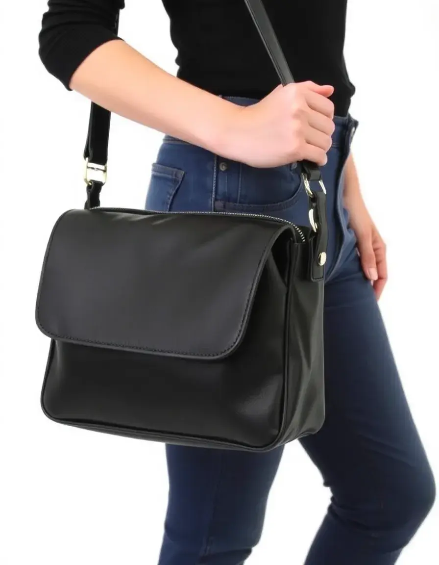 Black waterproof leather shoulder bag