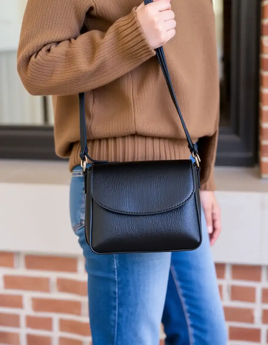 Black mini leather shoulder bag