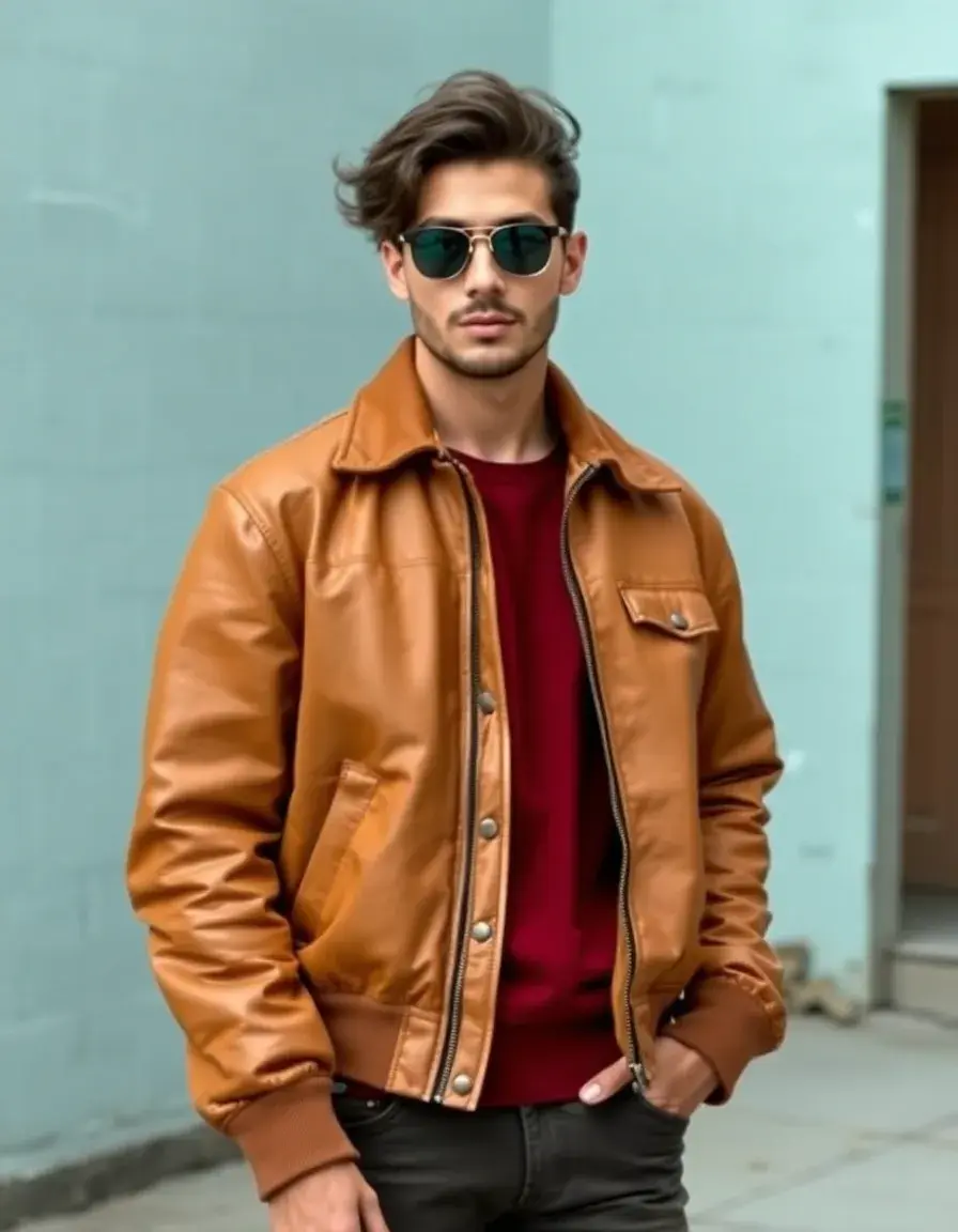 Tan vintage leather bomber