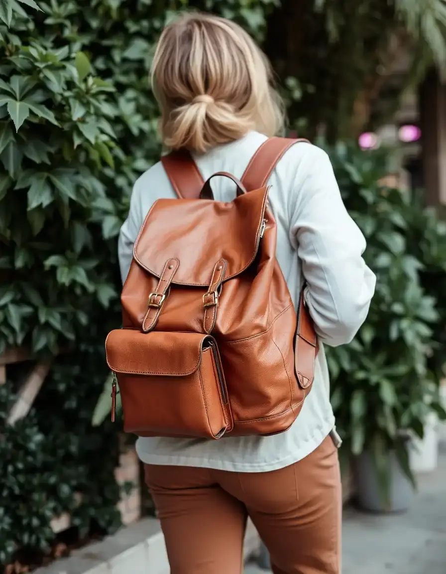 Stylish brown leather backpack for urban use