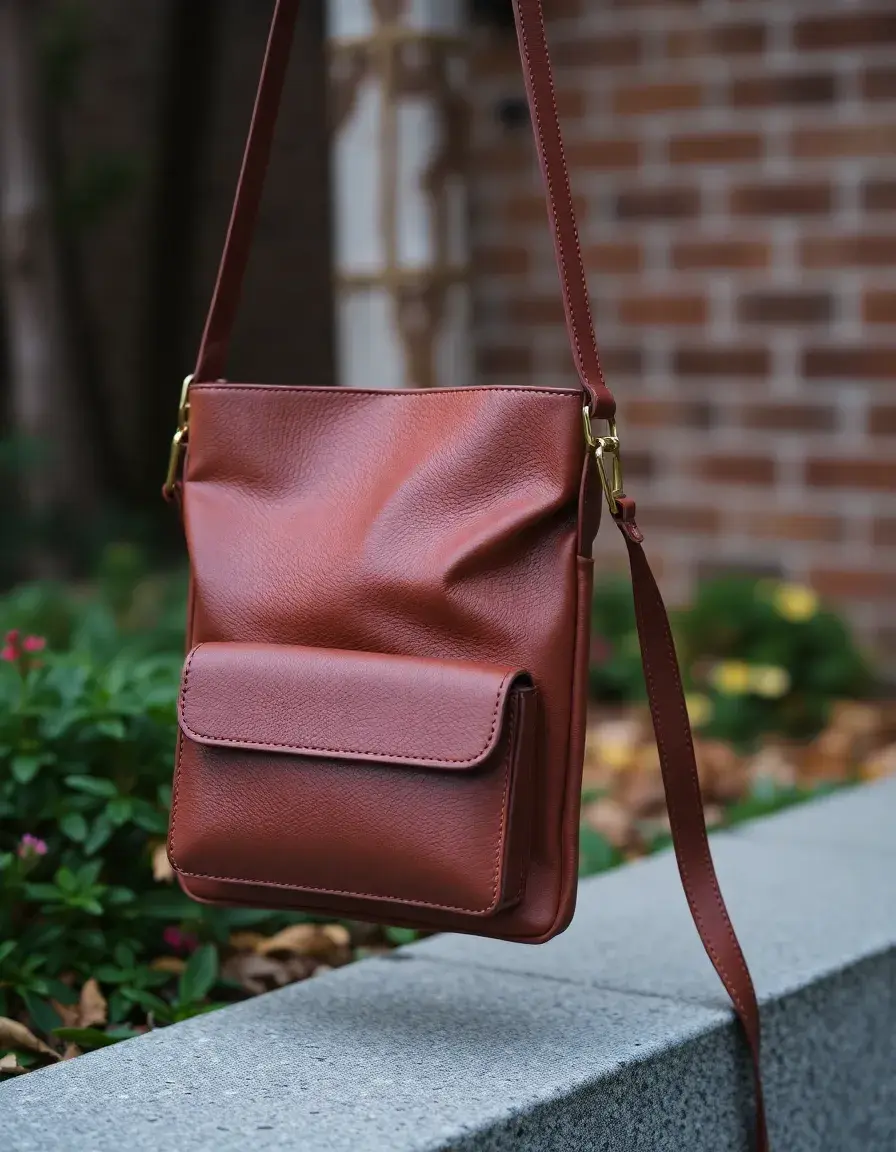 Compact brown leather crossbody bag