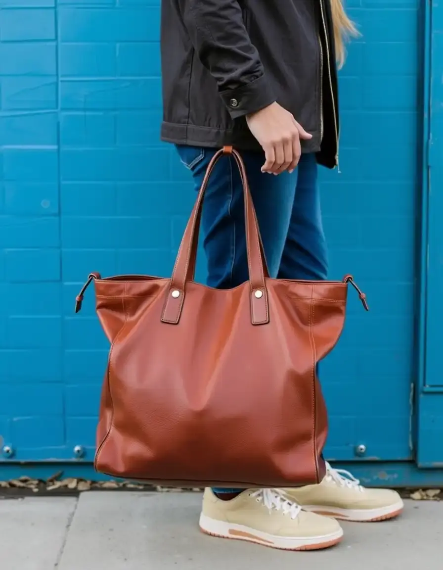 Extra large brown leather travel bag