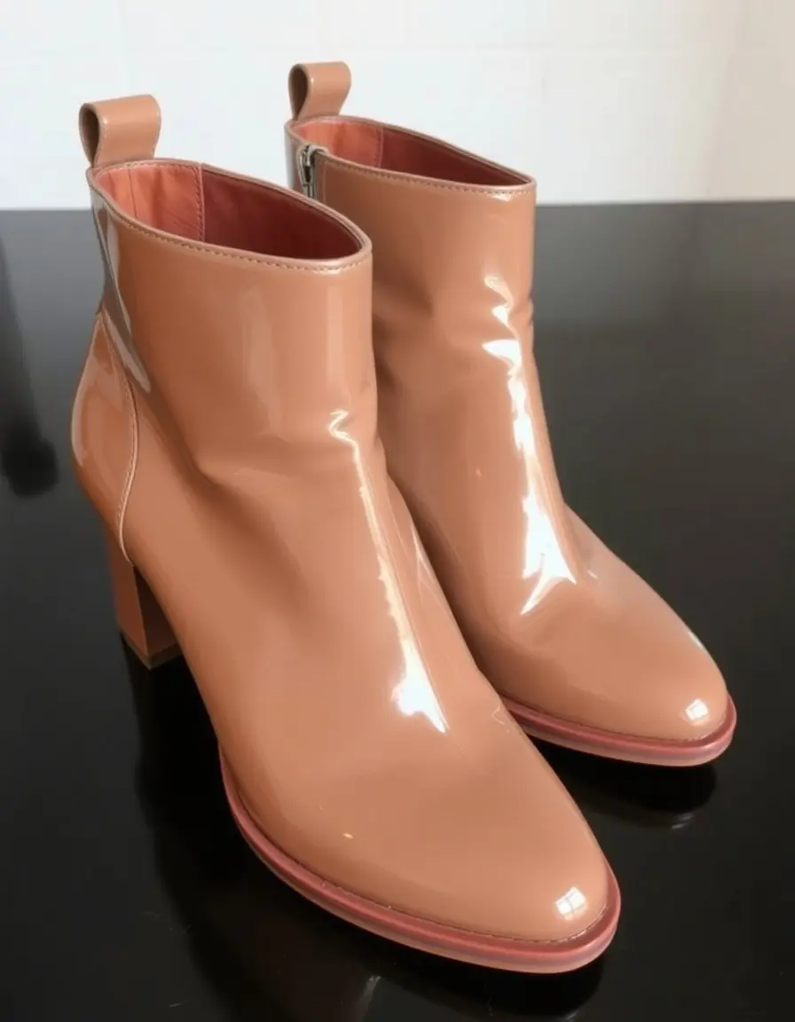 Patent leather ankle boots with a high-gloss finish