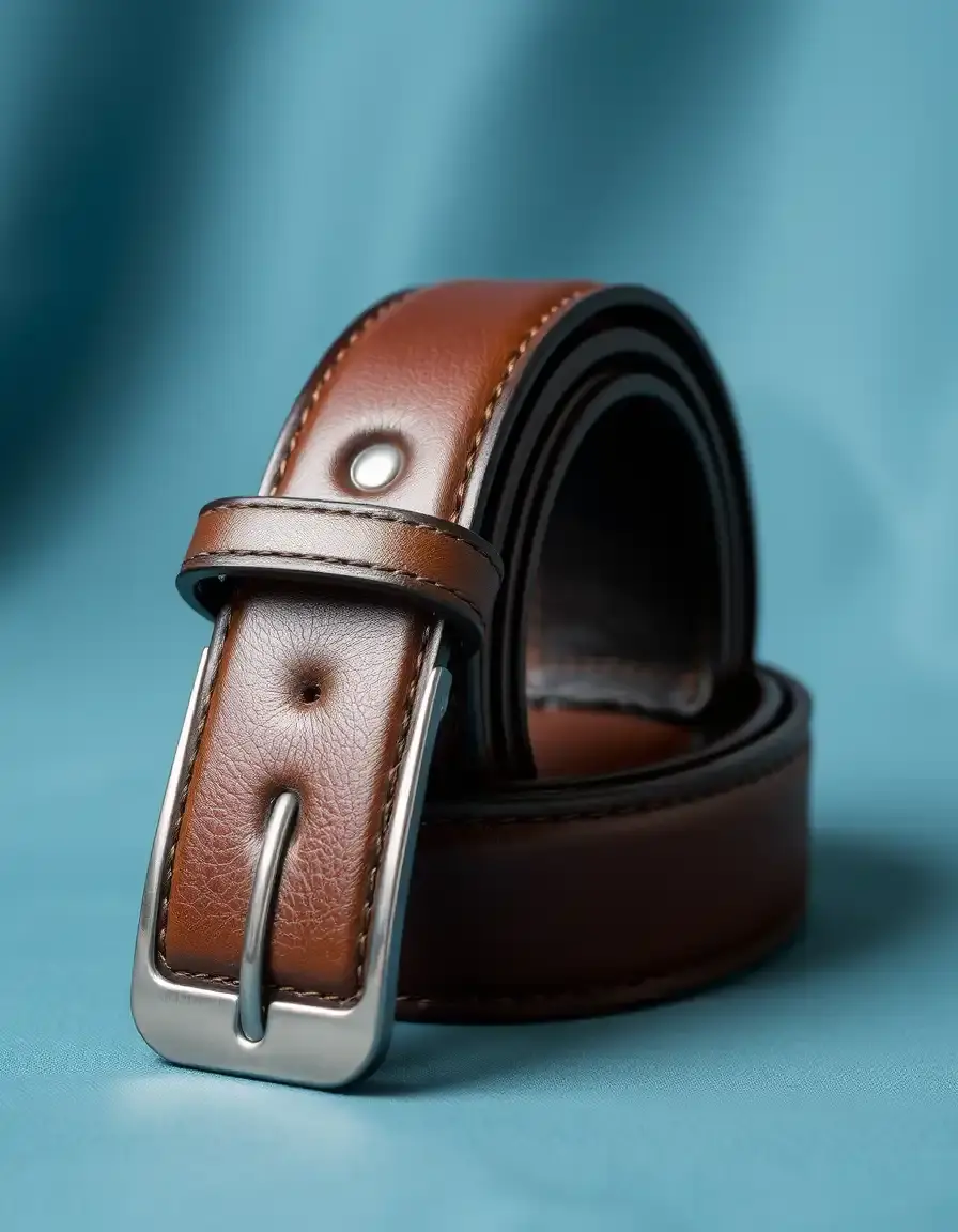 Reversible brown leather belt