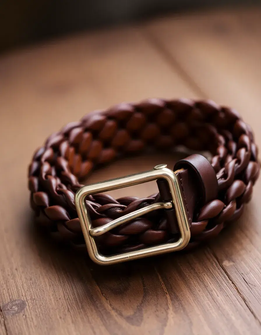 Braided brown leather belt