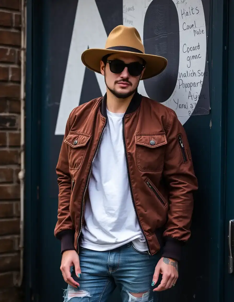 Brown distressed vintage leather bomber