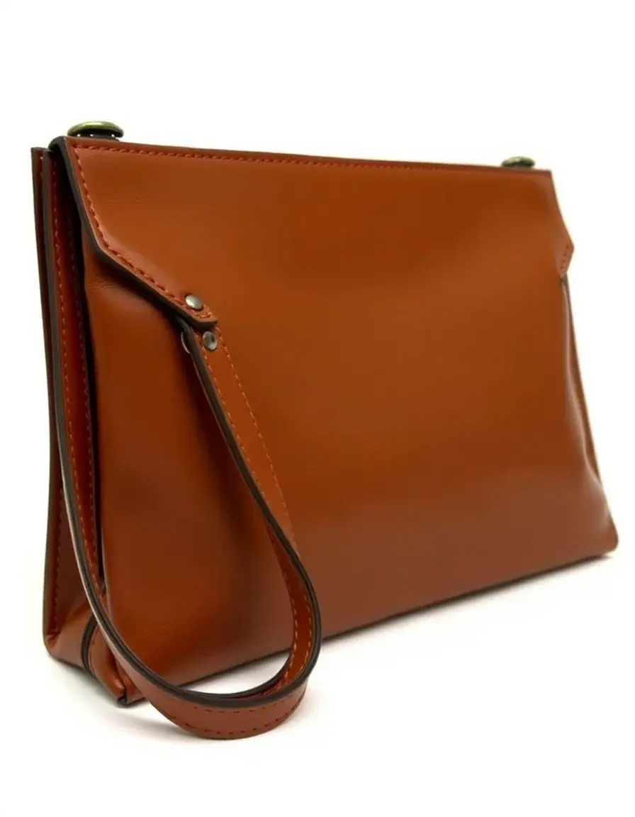 Sleek brown leather clutch purse for evening wear