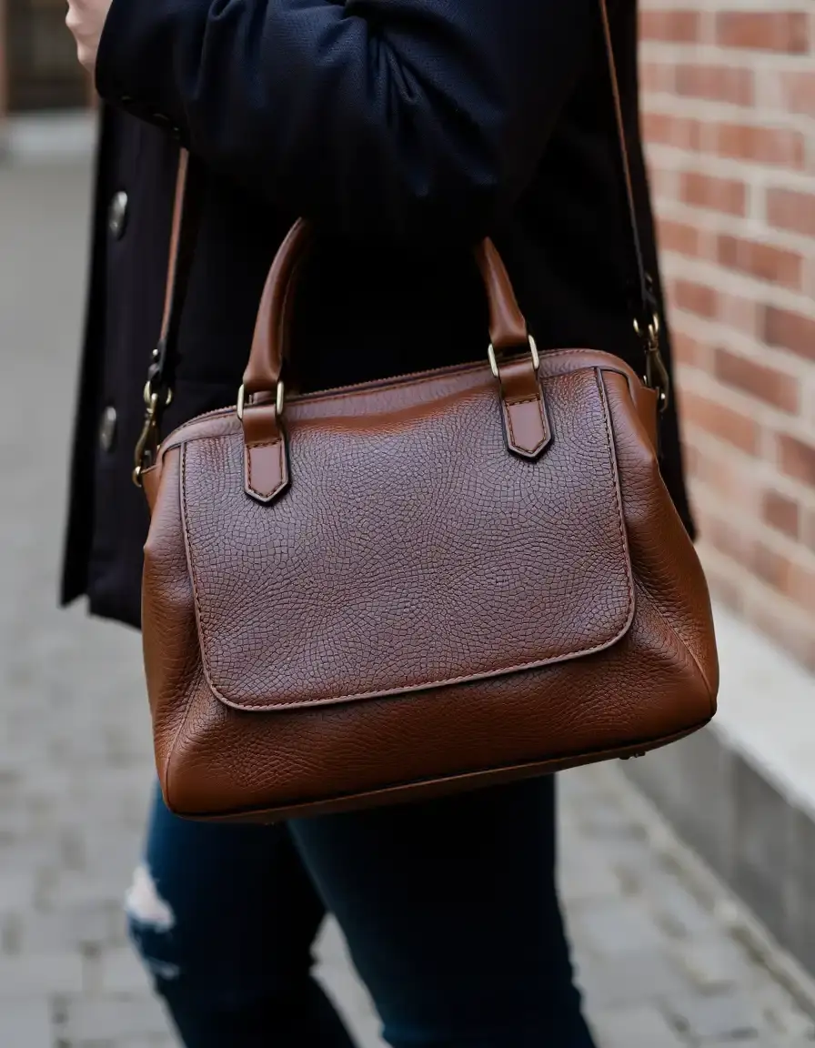 Designer inspired brown leather purse with gold hardware