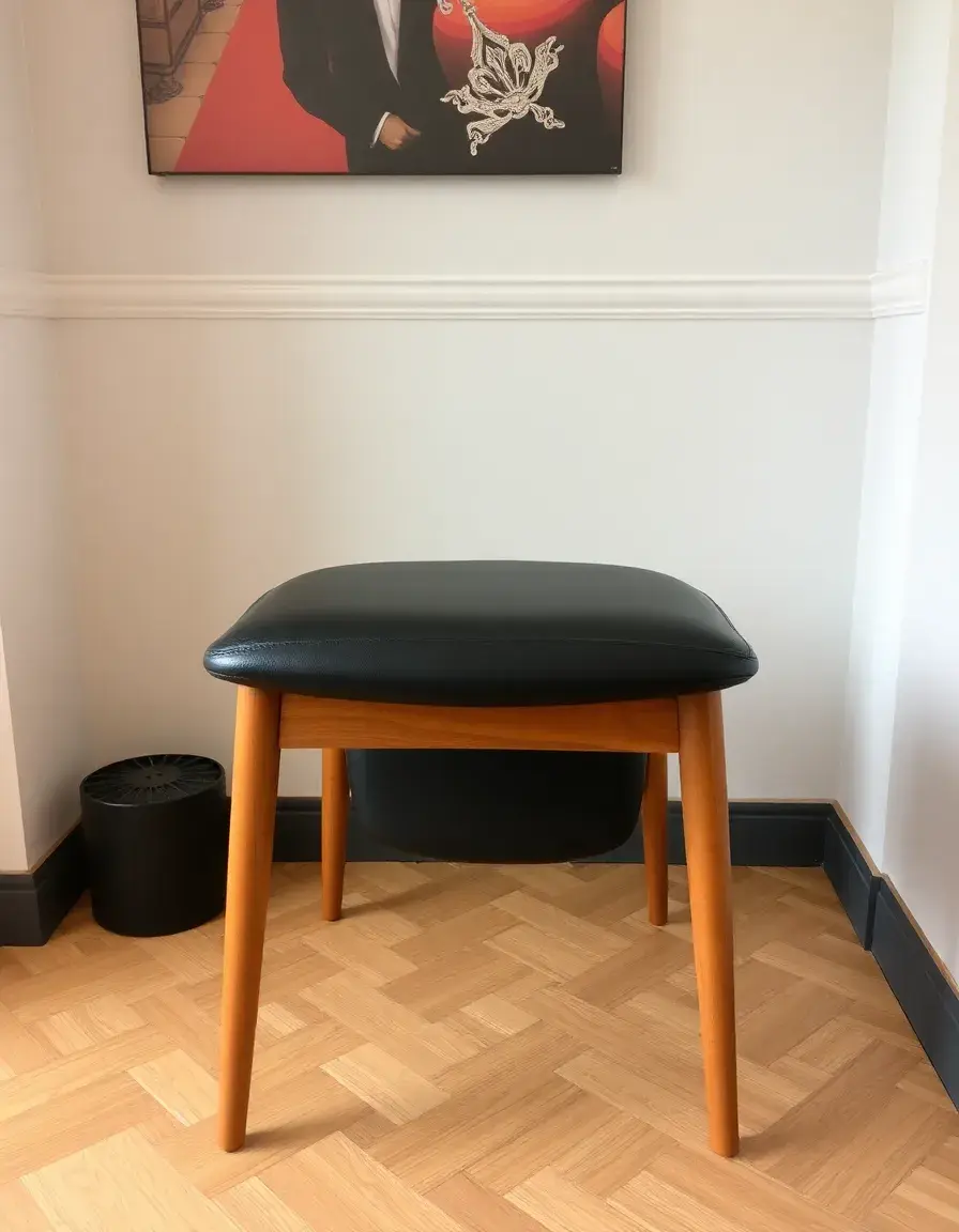 Sleek black leather dining chair with modern legs