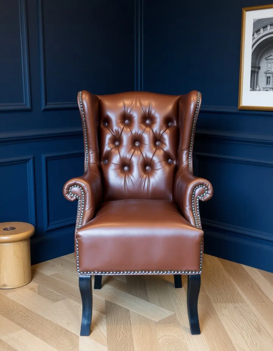 Traditional brown tufted leather dining chair