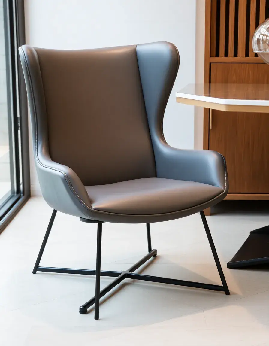 Modern gray leather chair with minimalist frame