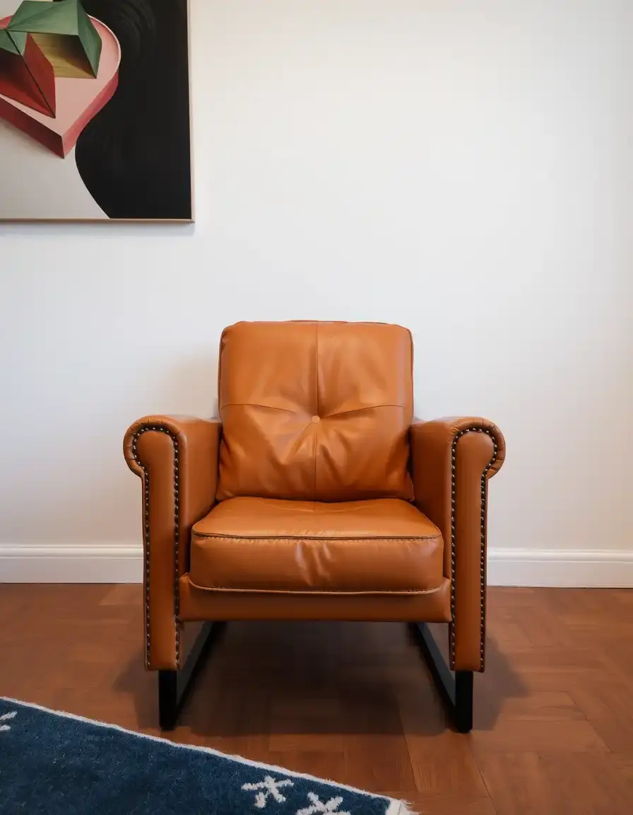 Warm tan padded leather chair