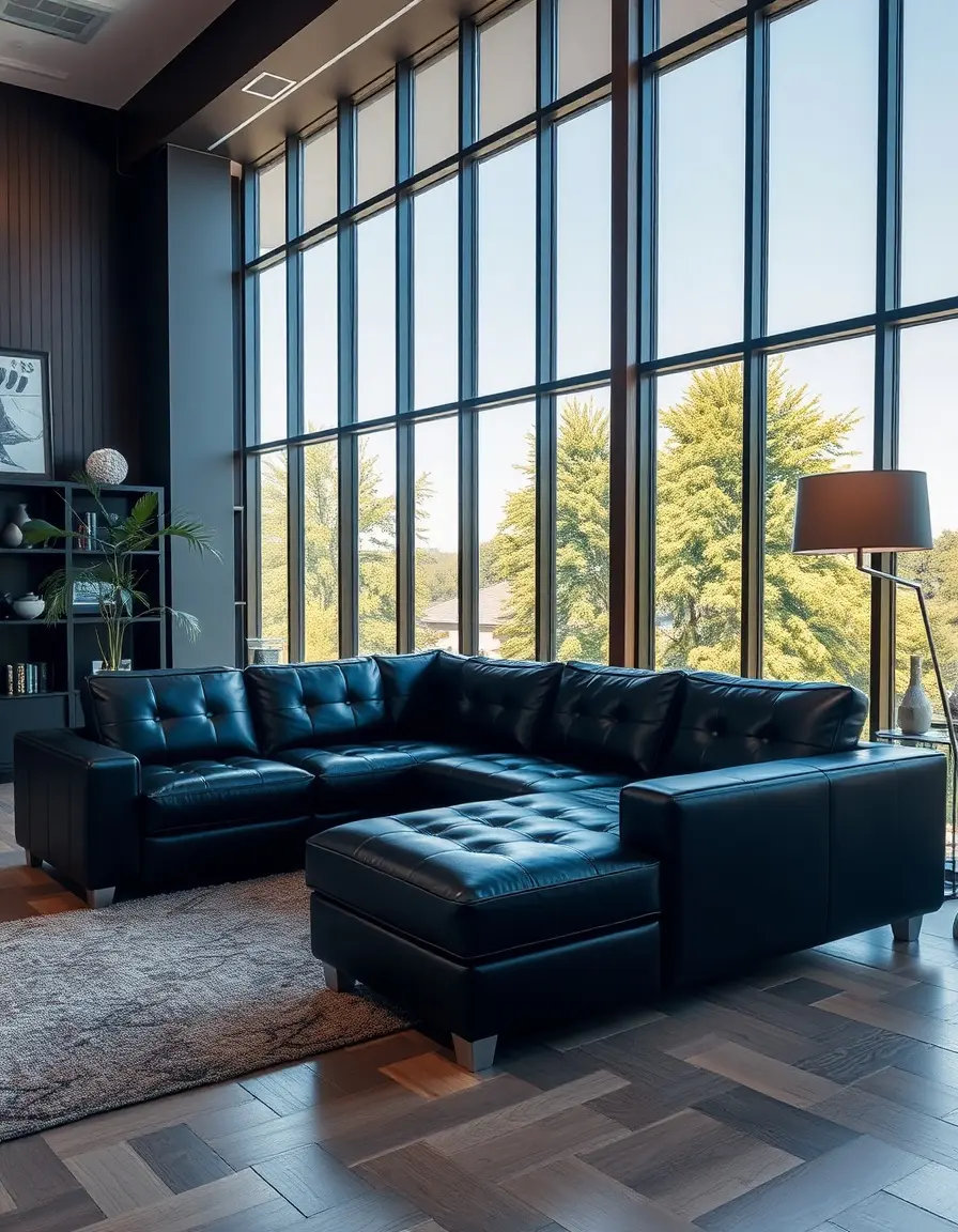 Black faux leather L-shaped sectional