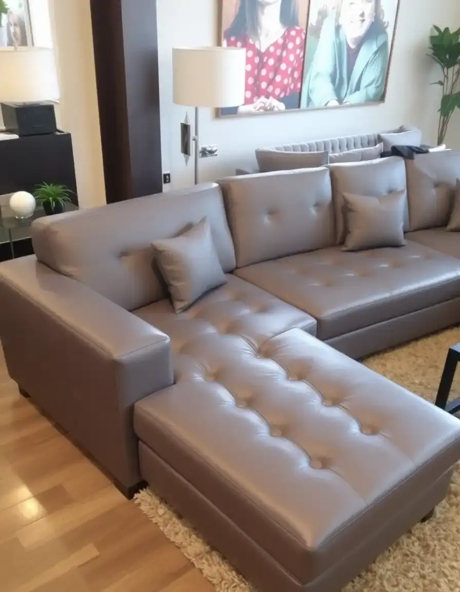 Gray faux leather modular sectional
