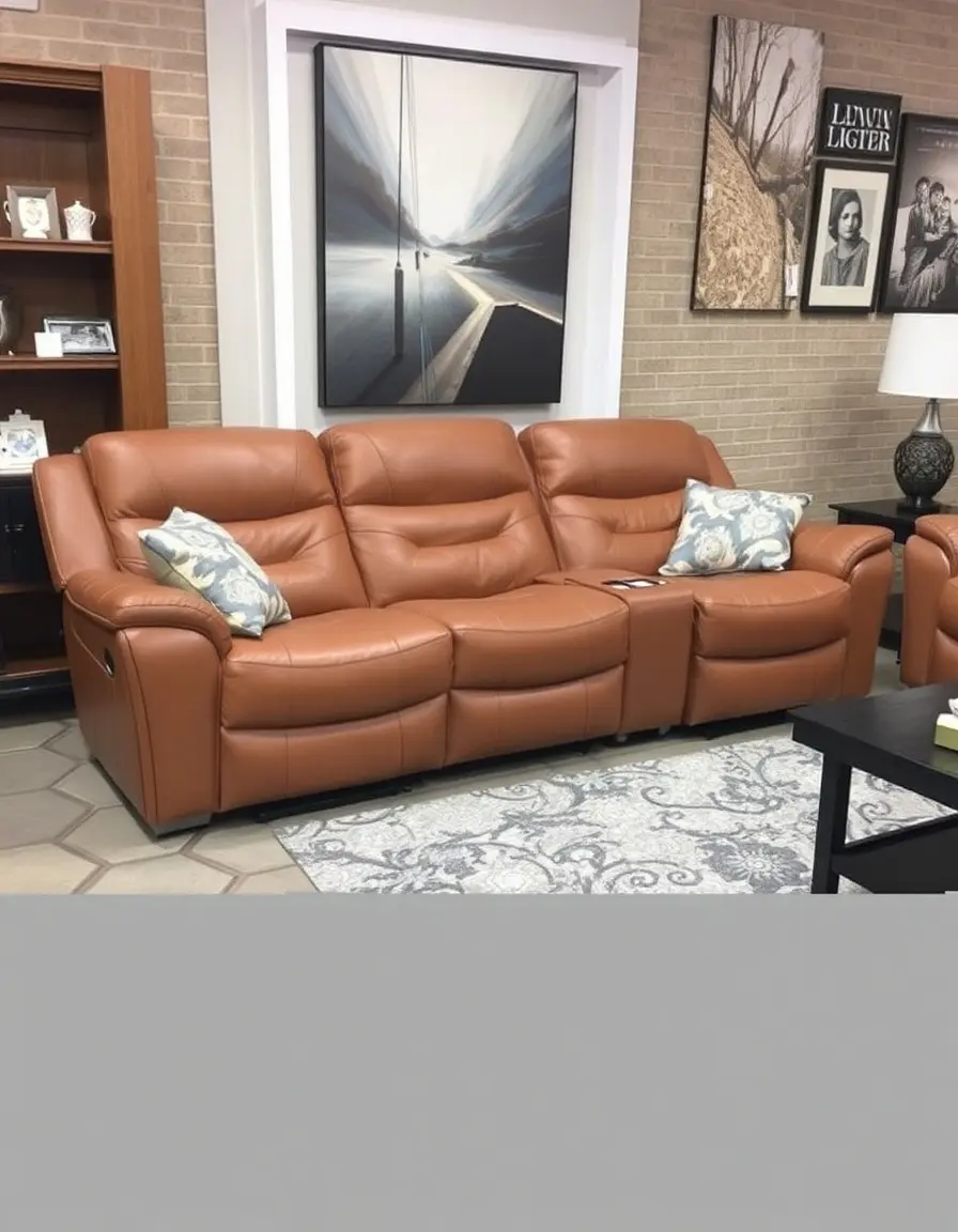 Tan faux leather reclining sectional