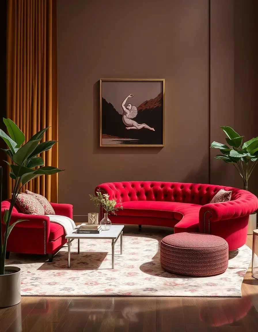 Red faux tufted sectional