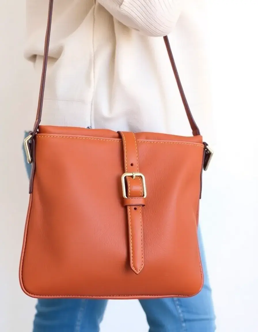 Tan leather crossbody handbag