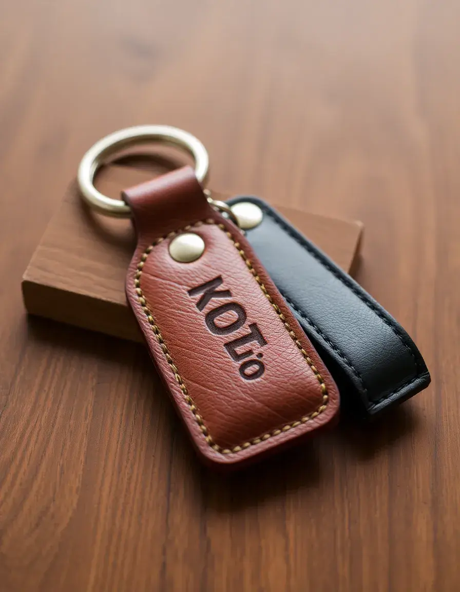 Engraved leather keychain