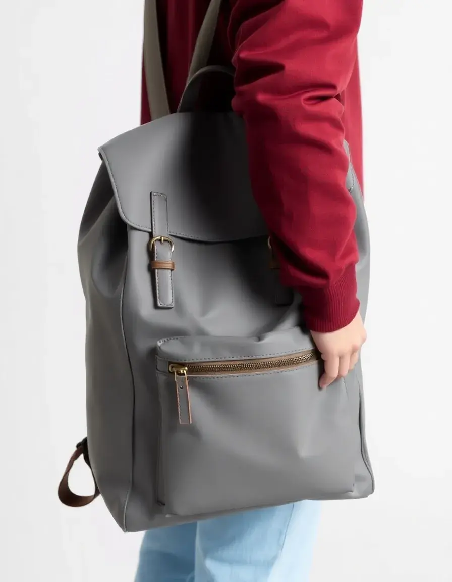 Gray waterproof leather backpack for men