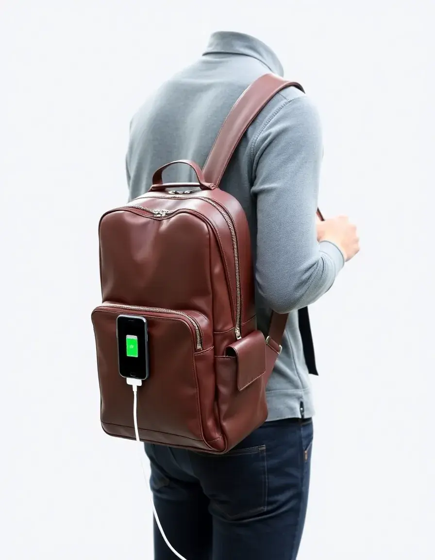 USB charging leather backpack for modern men