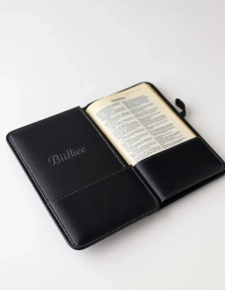 Personalized engraved leather bible case in black