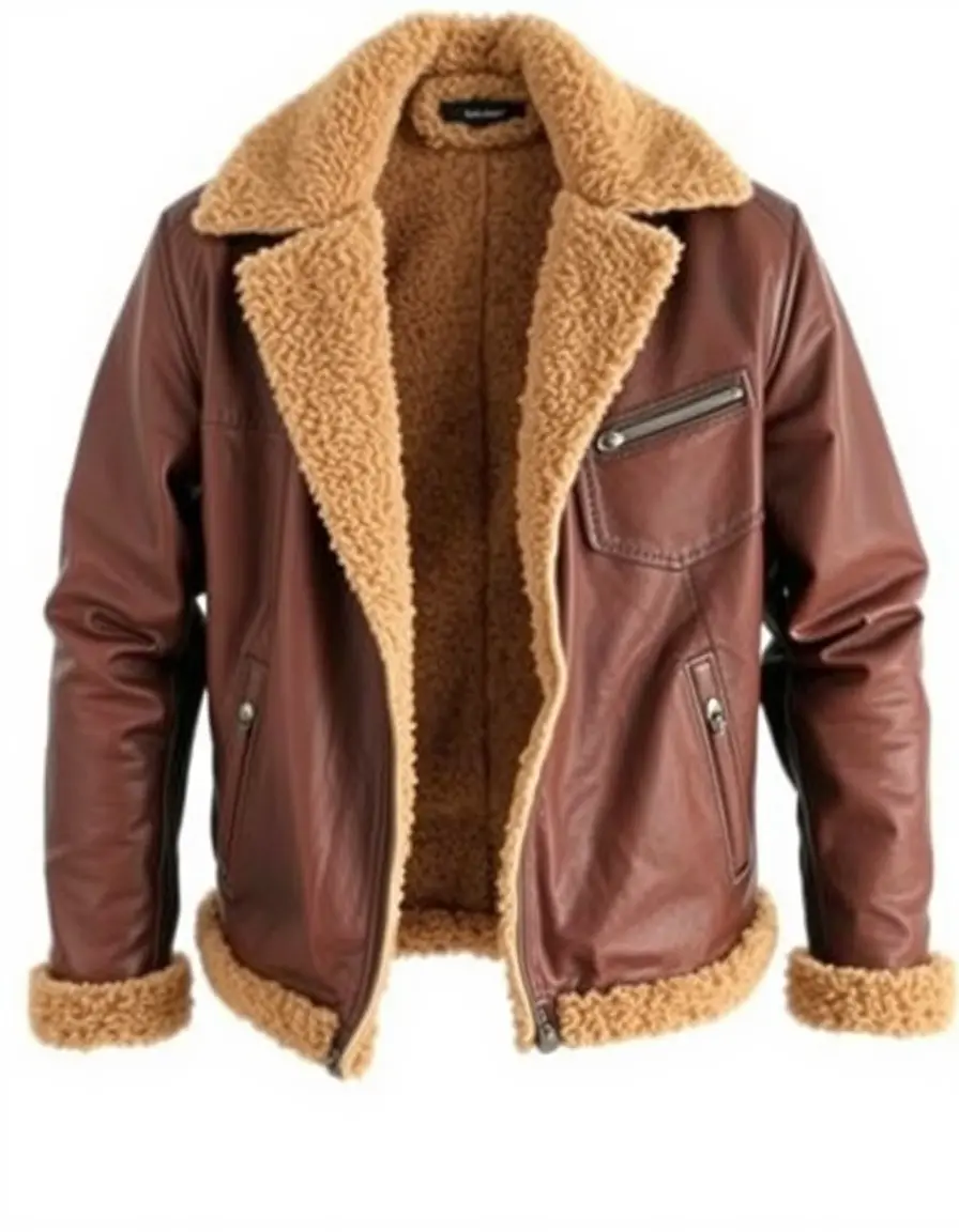 Shearling lined brown leather jacket