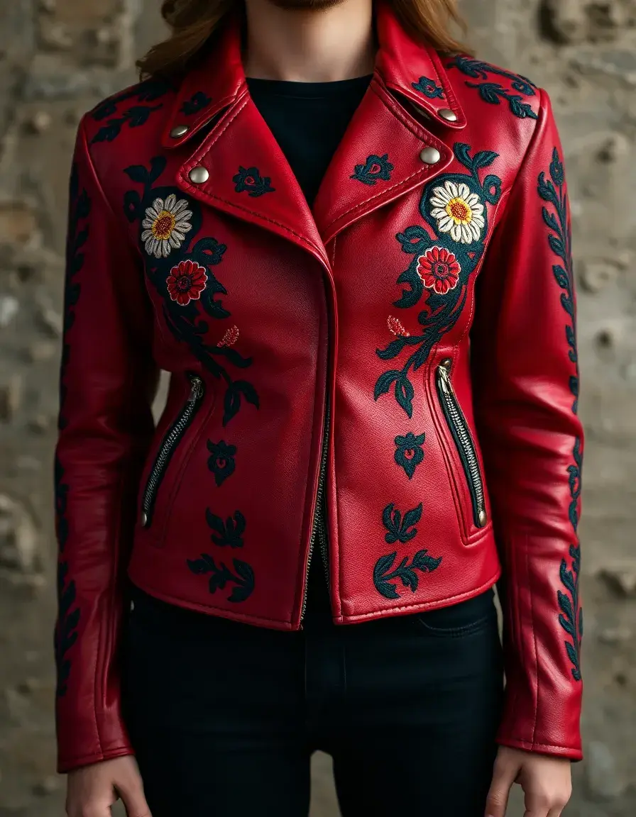 Custom red leather motorcycle jacket
