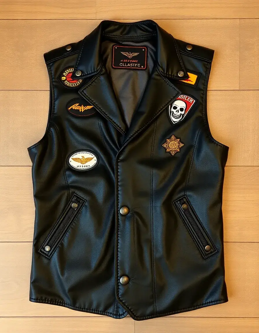 Heavy duty black leather biker vest