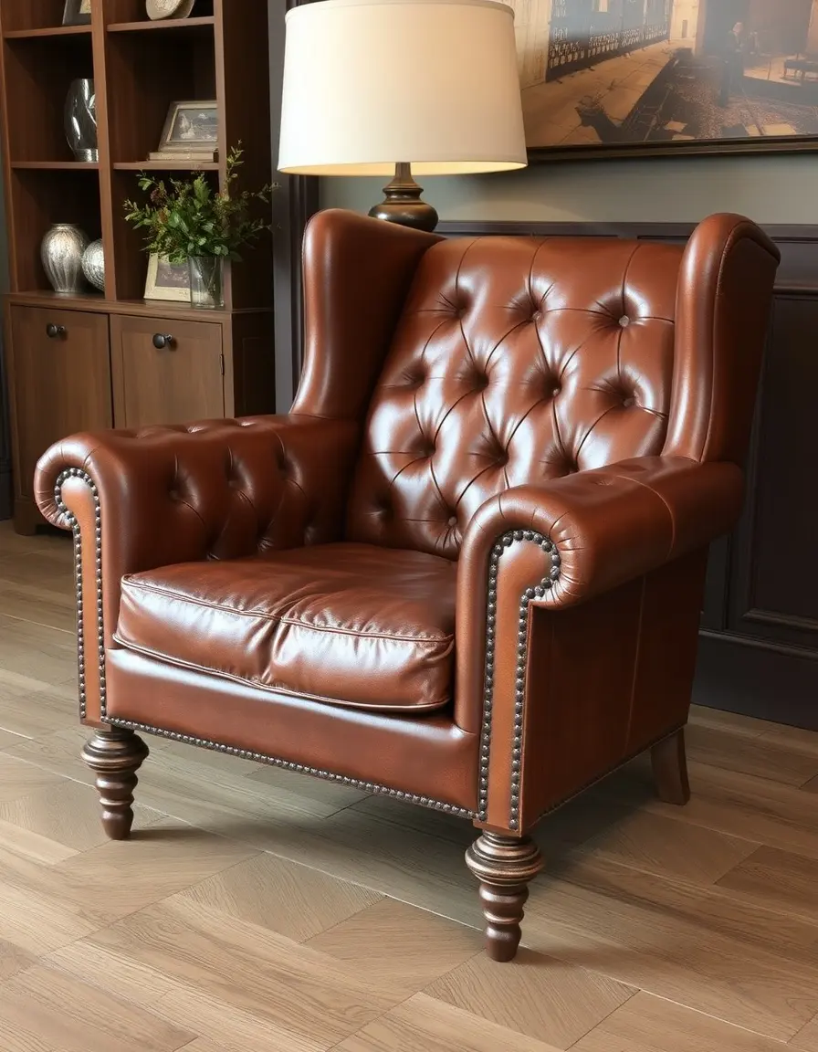 Club style leather chair in cognac, distressed finish