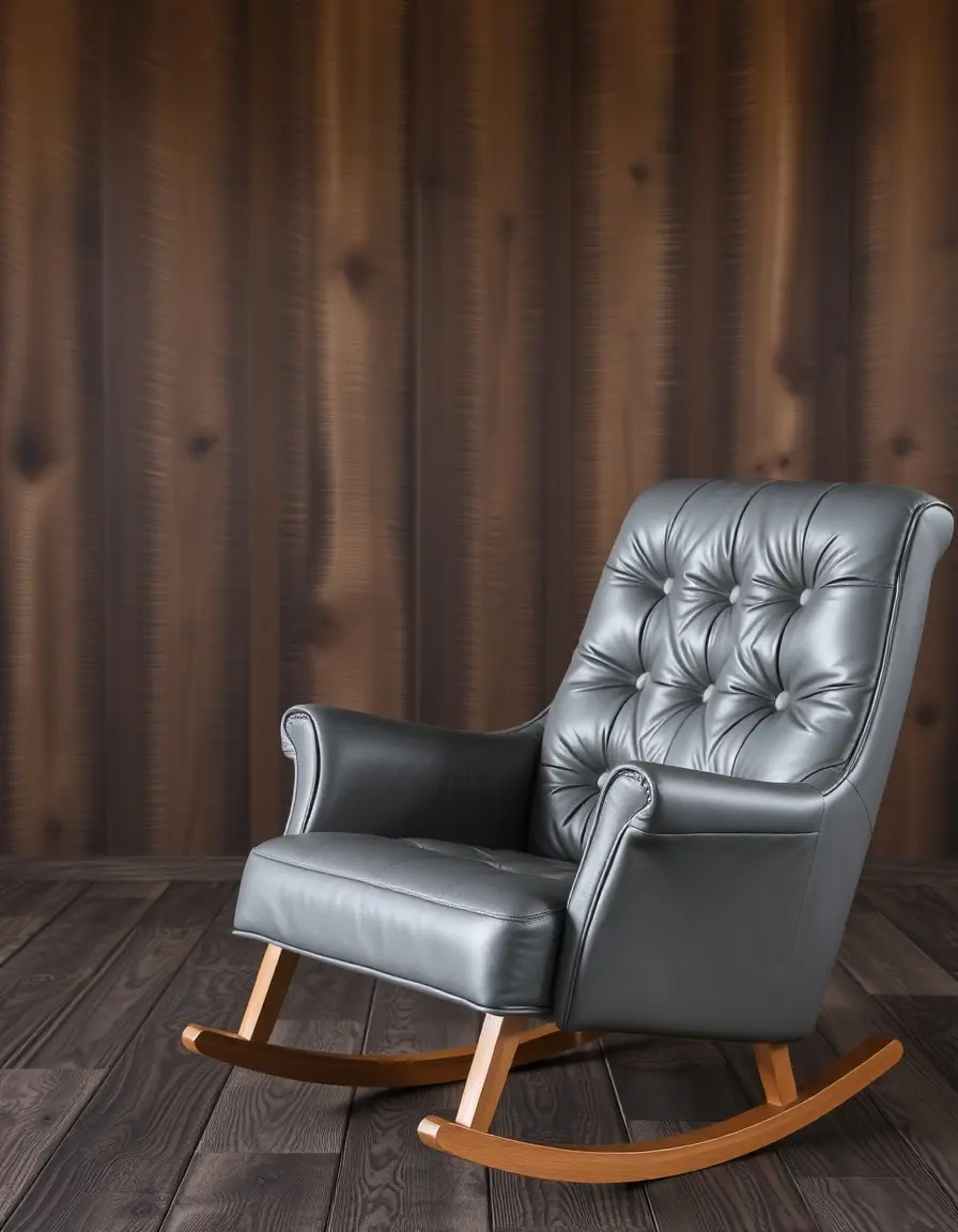 Rocking leather chair in gray, motion blur