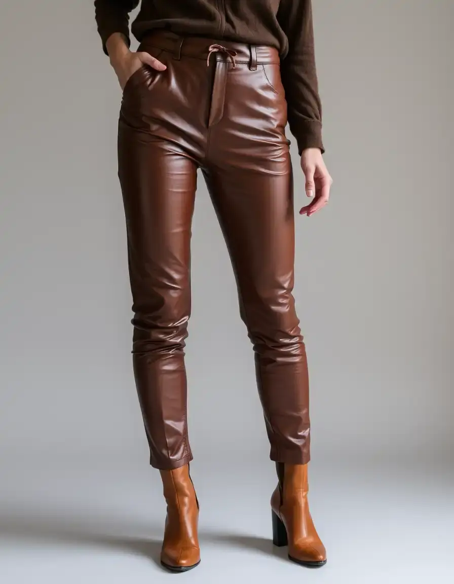 Black vegan leather pants with sleek synthetic finish