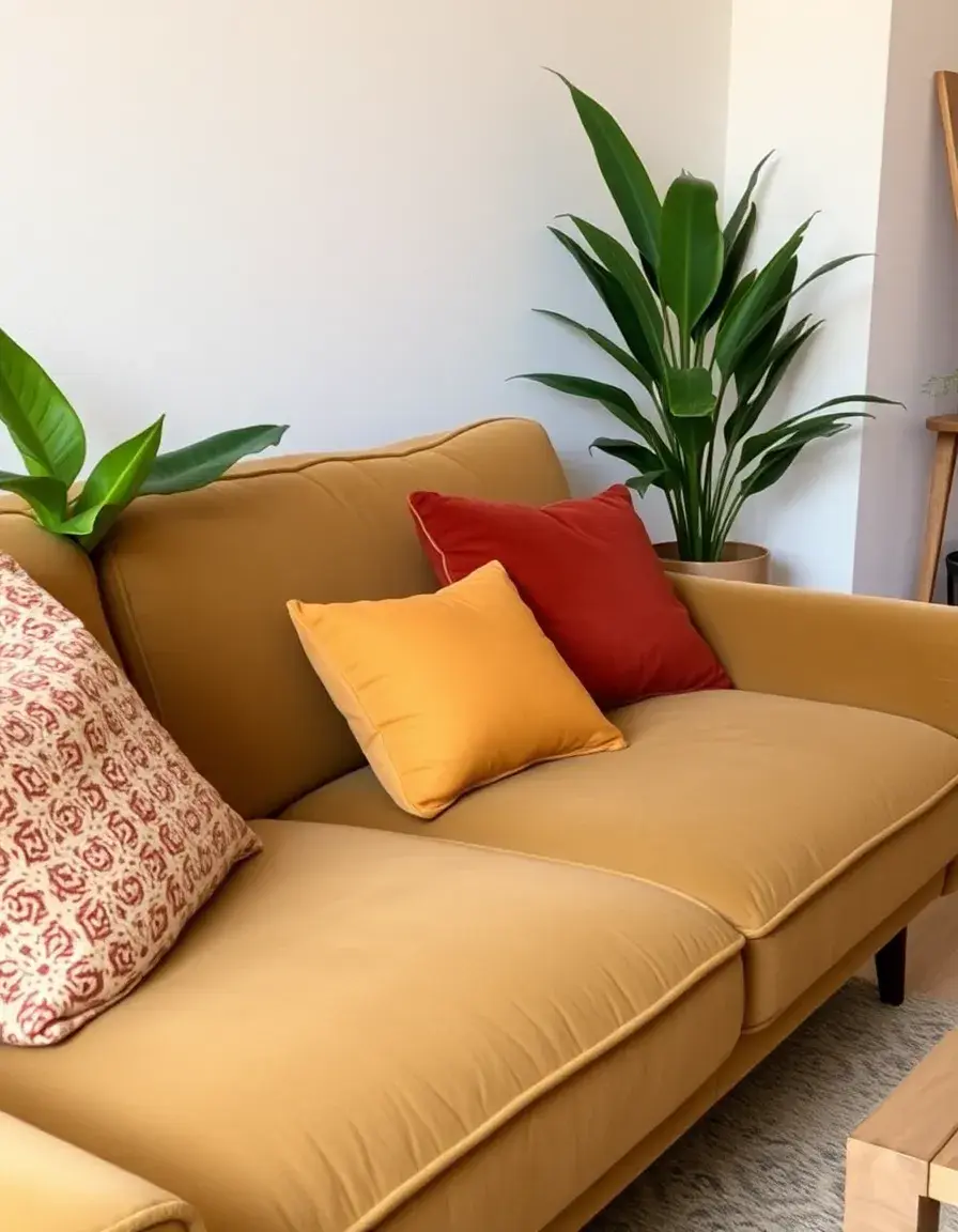 Modern vegan leather couch in a minimalist living room