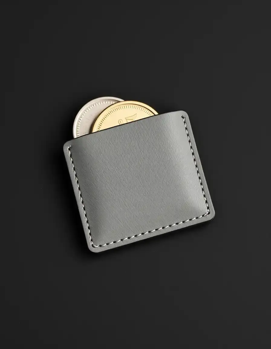 Minimalist slim leather coin holder in gray, flat