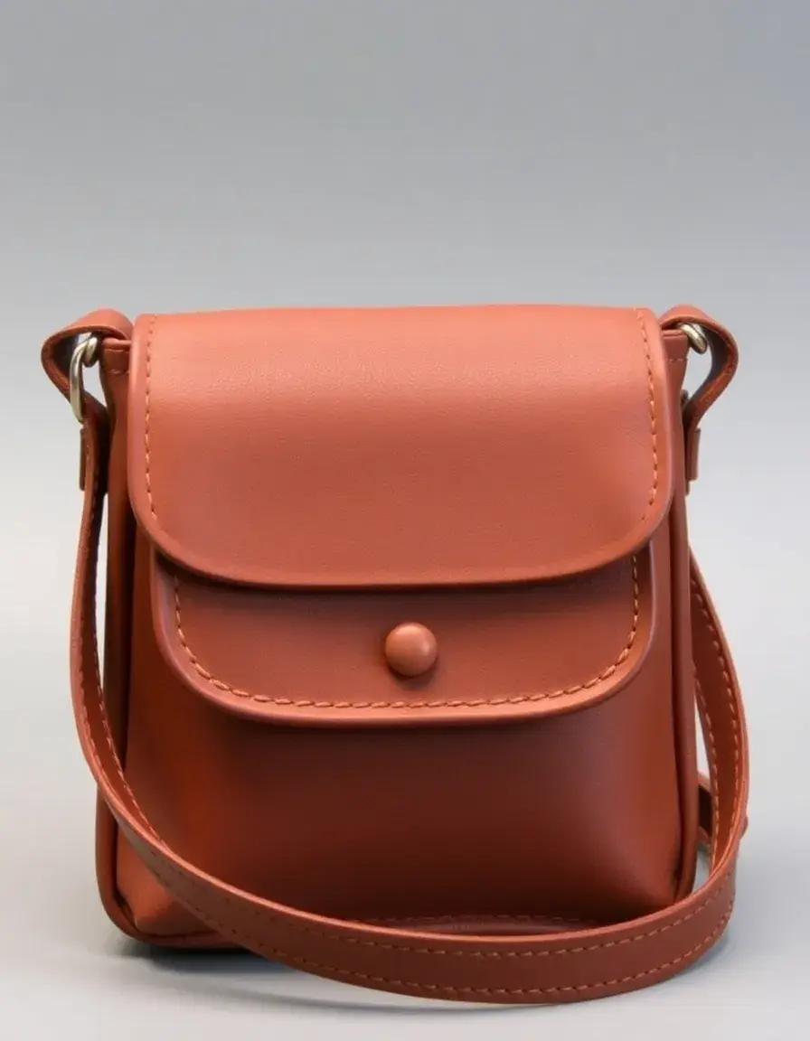 Brown mini leather crossbody purse, front flap