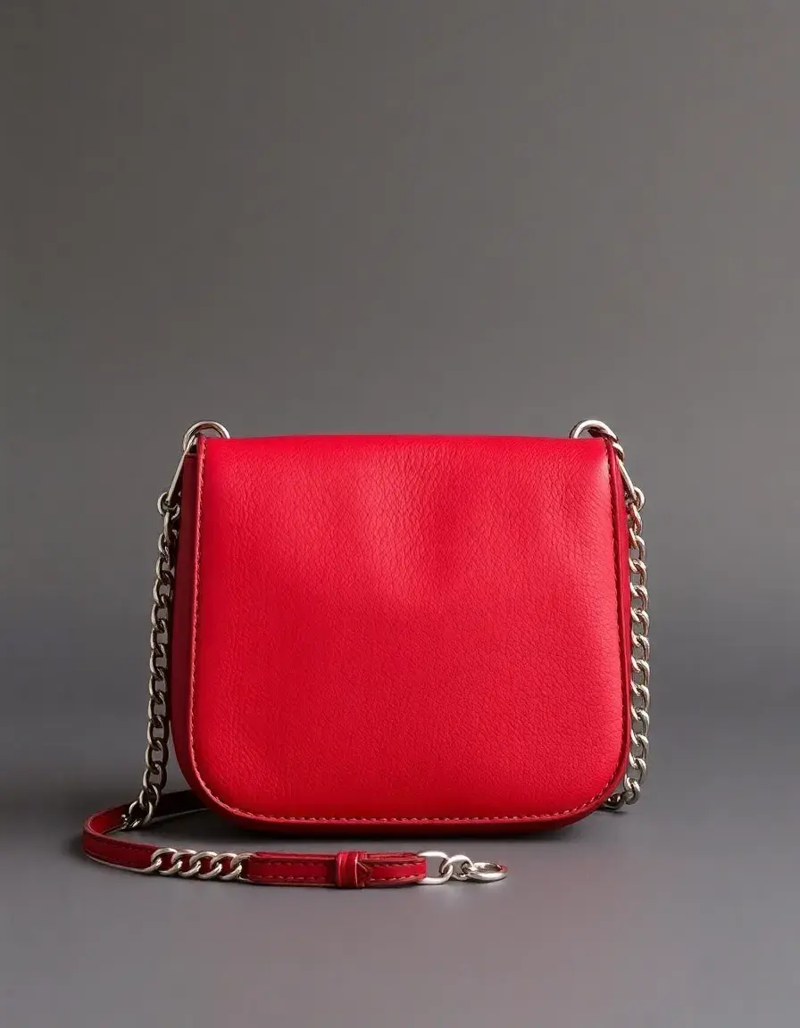 Chain strap leather crossbody in red, metallic accents
