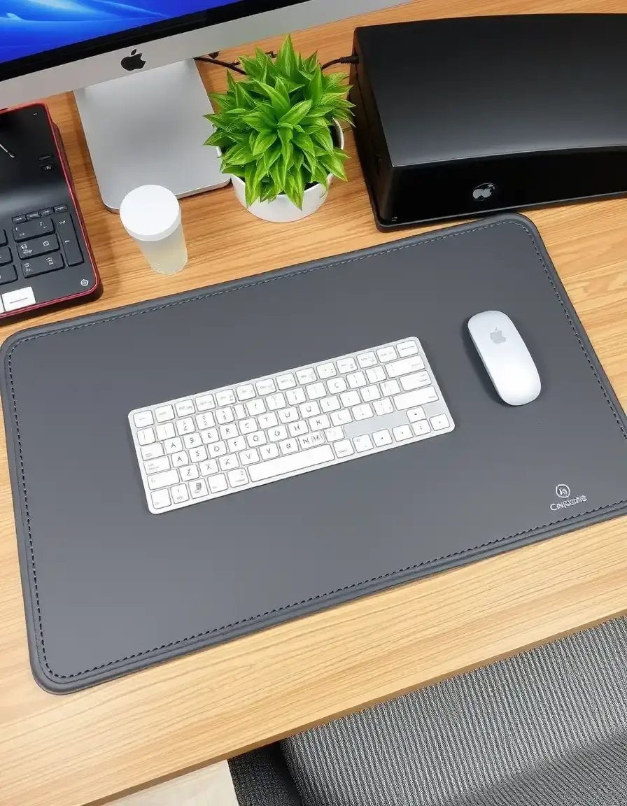 Gray waterproof leather desk mat, liquid resistant