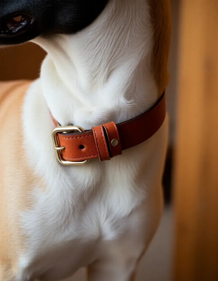 Brown adjustable leather dog collar with buckle