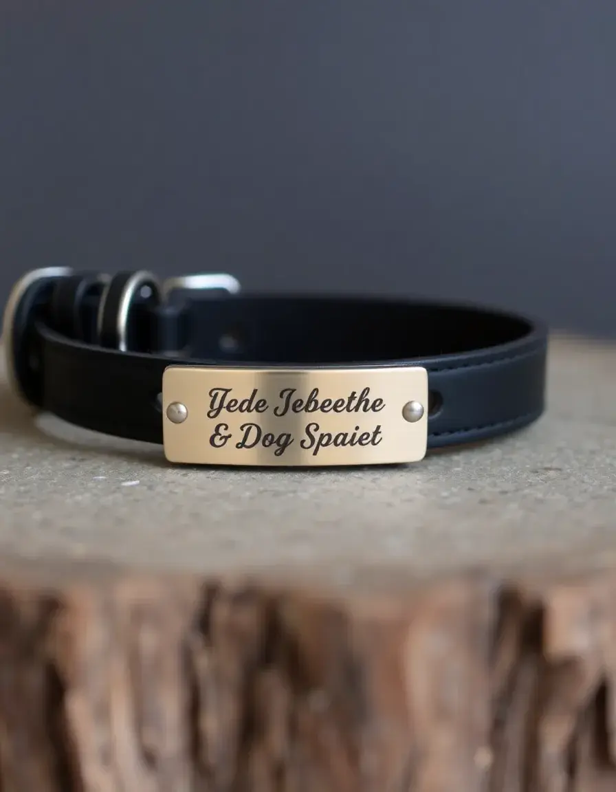 Personalized engraved black leather dog collar