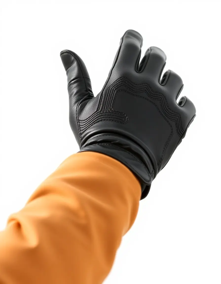 Black fingerless driving leather gloves for men