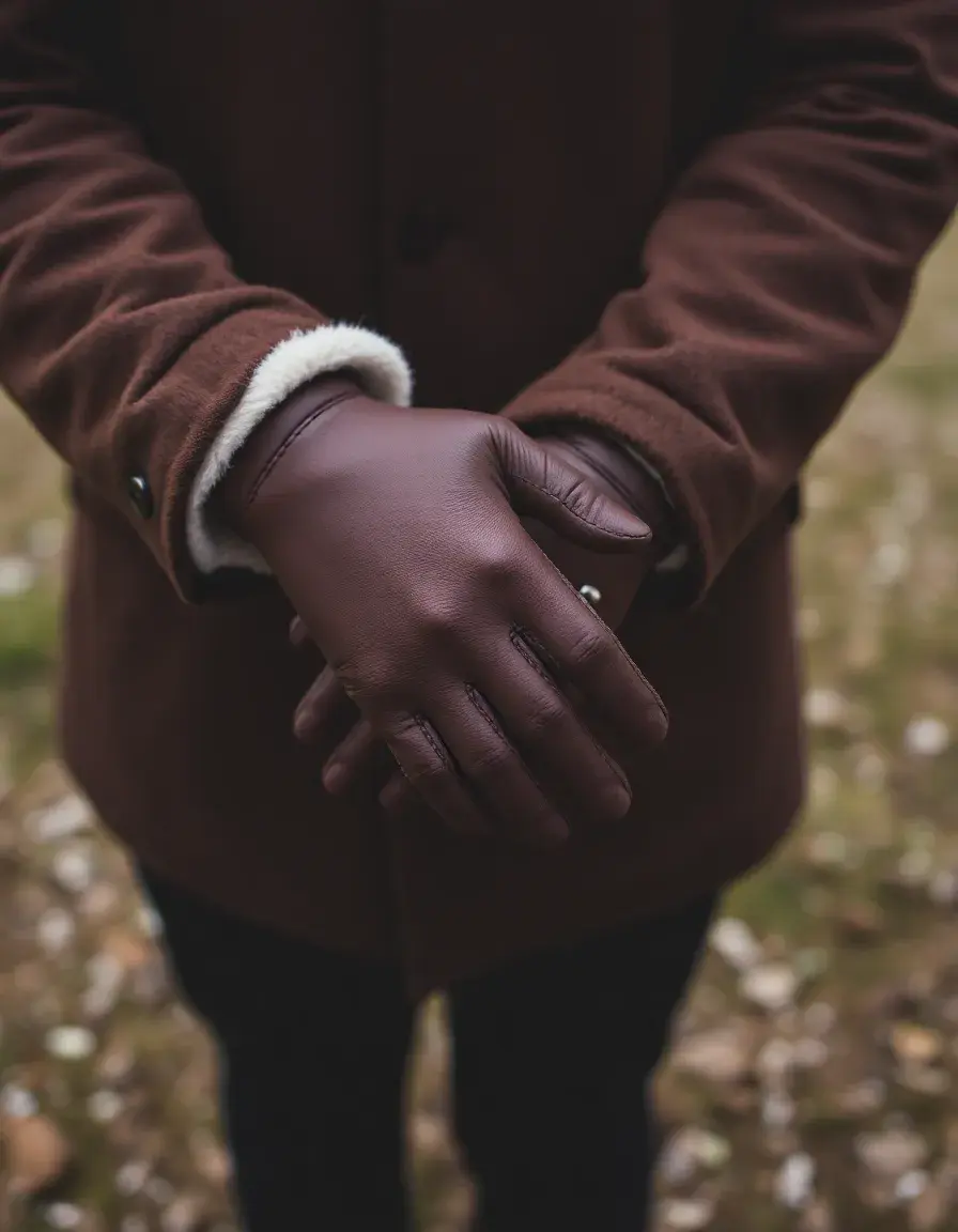 Brown winter lined leather gloves for men