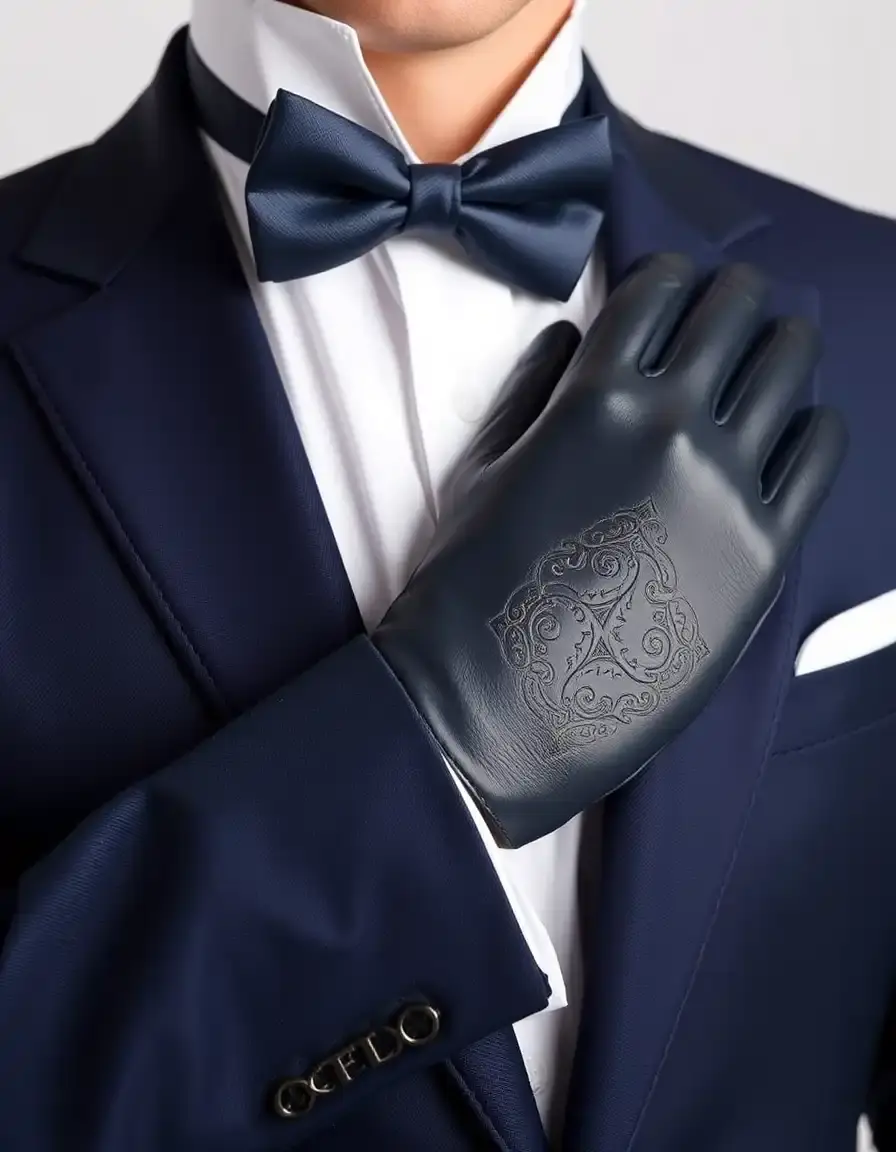 Navy blue dress leather gloves for men