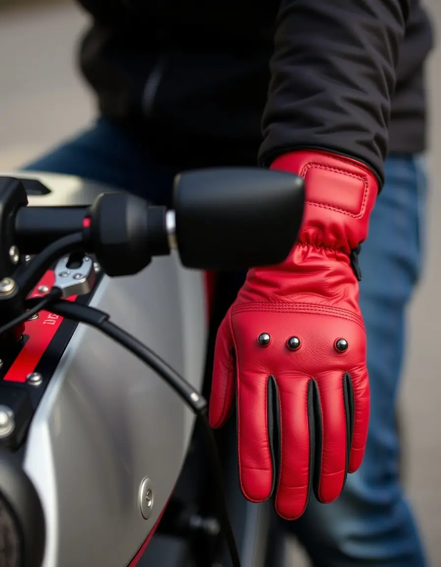 Red padded motorcycle leather gloves